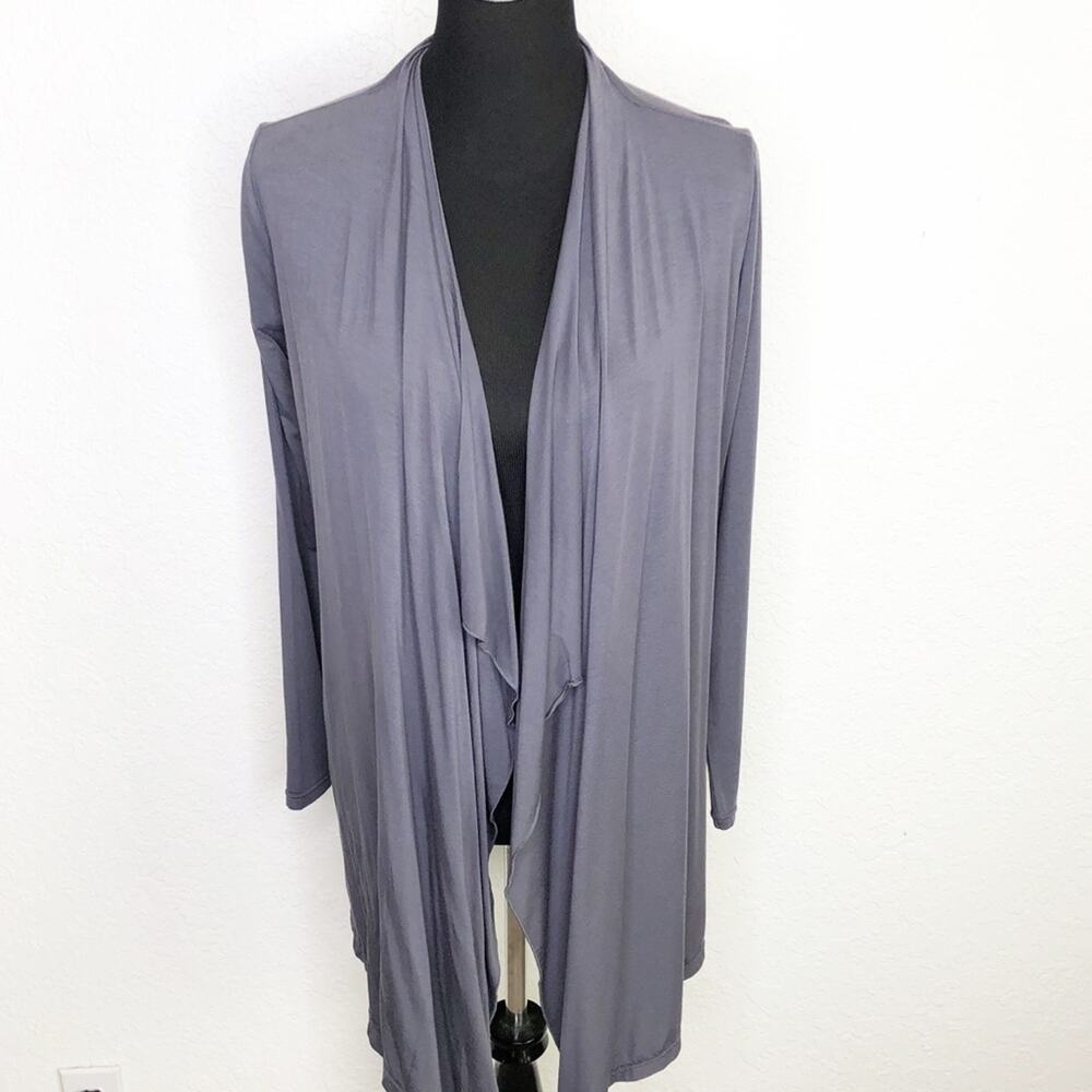 Barefoot Dreams Luxe Milk Jersey gray knit open draped front cardigan size Small